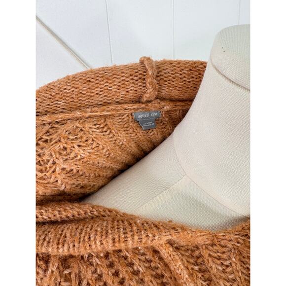 Aerie Open Road Oversized Rib Knit Hooded Sweater XS Orange Casual Fall Pullover - Picture 8 of 8